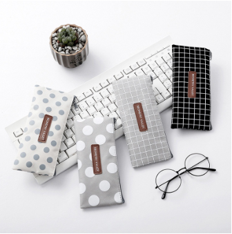 19.7*9CM Canvas Pouch Wave /Point/Grid Pen Bag Pencil Case School Office Supplies