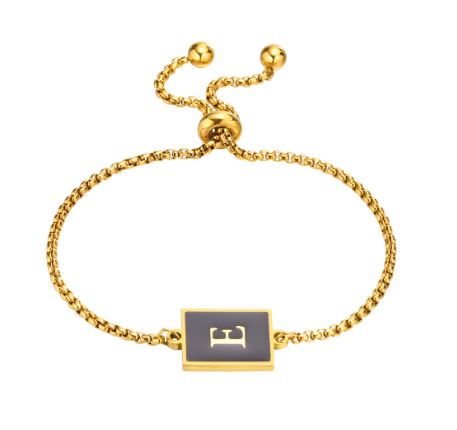 Vnox Initial Letter Black Bracelet,Gold Tone A-Z 26 Alphabet Charms Chain with Ball Clasp,Luxury Gifts for Women E