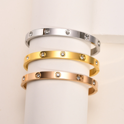 Gold Plated Zircon Bangle Bracelet Charm for Women