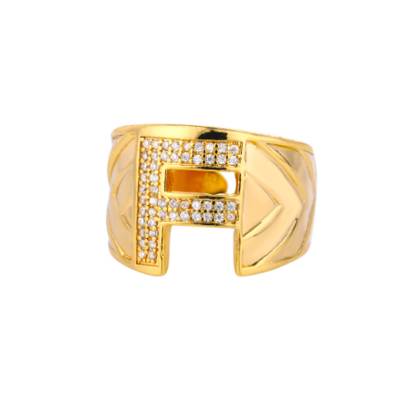 Fashion Initial Letter Rings For Women Finger Adjustable A-Z Alphabet Ring Jewelry F