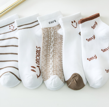 R&O Korean Fashion Cute Smiling Face Set of 5 Pair of Cotton Socks #SKS013