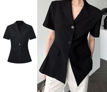 Lovito Women Casual Plain Button Blazer L70AD123 Black