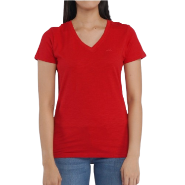 RRJ Basic Tees for Ladies Regular Fitting Shirt CVC Jersey Fabric Trendy fashion 117872-U (Red)