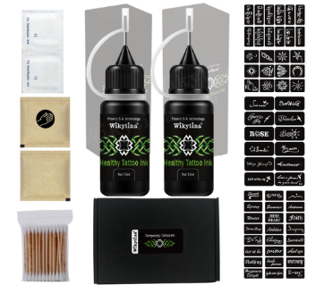 Temporary Tattoo Kit Semi Permanent Tattoo Ink Kit with Tattoo Stencils DIY Fake Tatto