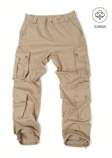 Manfinity LEGND Men's Solid Color Woven Pants With Pockets, Casual Style