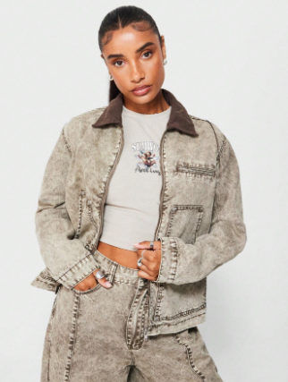 SUMWON WOMEN Washed Zip Through Utility Jacket With Corduroy Collar