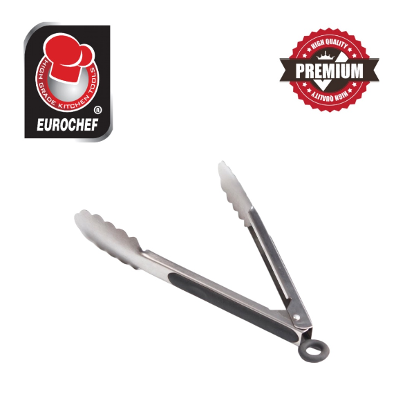 Eurochef 9" Stainless steel tong - with Non stick Stainless Head and Non Slip Grip Locking O-Ring EE