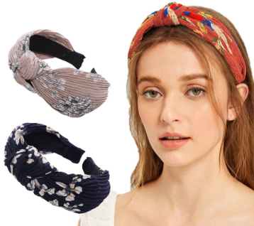 Korean Flower Folds Knotted Headband Temperament Wide-Brim Fresh Hair Band Woman Printing Hair Hoop