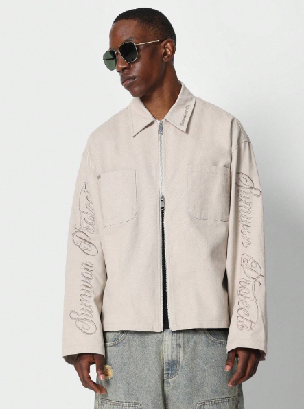 SUMWON Boxy Fit Twill Shirt With Sleeve Embroidery