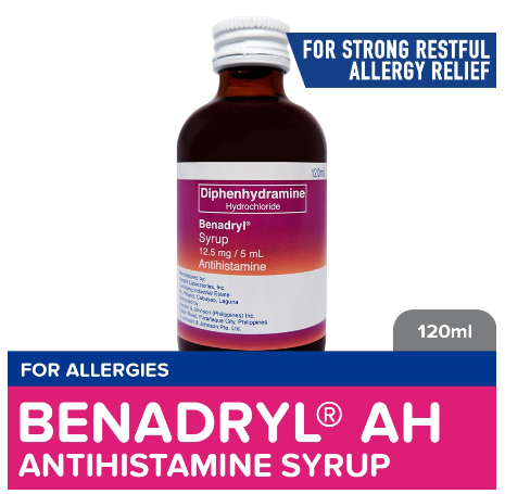 Benadryl Syrup 120ml - Allergy medicine, Antihistamine, Diphenhydramine
