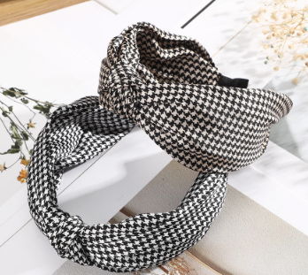 Korean Plaid Knotted Headband Fashion Wide-brim Printing Hair Band For Woman Hair Accessories