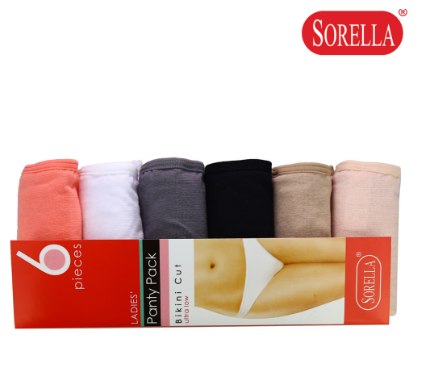 SORELLA 6in1 Bikini Panty Pack ALS70 Womens Underwear Panty Plain Nude Peach Black White Grey Tones