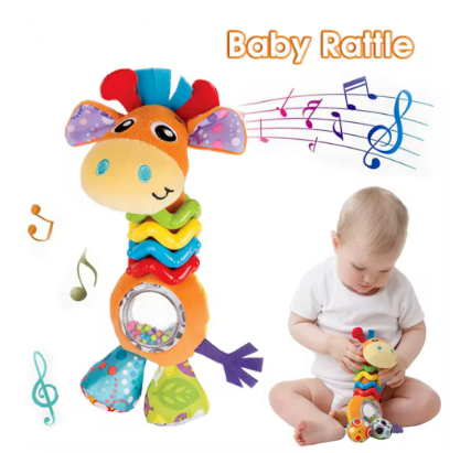 Baby Rattles Giraffe Rattle Plush Toys Infant Ring Bite Hand Rattle Theether Early Development Toys