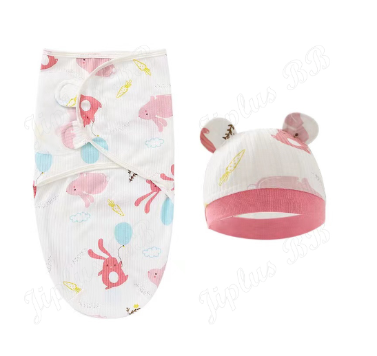 Newborn Baby Muslin Swaddle Blanket Hat Set Swaddle Bedding Wrap Blanket Baby Swaddling S30