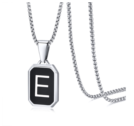 Vnox Brand Fashionable A-Z Letter Men's Necklace, Stainless Steel Simple Pendant, Non Fading Collar, Box Chain Gift Jewelry E
