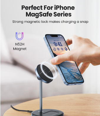 UGREEN Magnetic 2 in 1 Wireless Charger Stand Charging Station Dock for iPhone 14/13/12/ Airpod 2 Earbuds