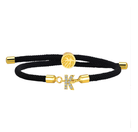 Vnox Zircon Cubic A-Z Initial Letter Women Bracelet Tree of Life Adjustable Rope Bracelet for Women Jewelry Gift K