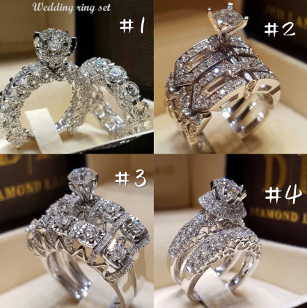 Women White Sapphire Silver Wedding Engagement Ring Set