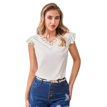 Lovito Women Elegant Plain Lace Ruffle Blouse LBL07016