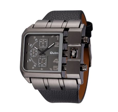 Oulm 3364 Men's Quartz Wristwatch With Square Dial And Wide Strap BLACK