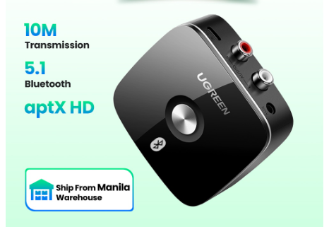 UGREEN Bluetooth 5.1 aptX Receiver Wireless Audio Adapter with 3.5mm Jack 2RCA Audio Cable
