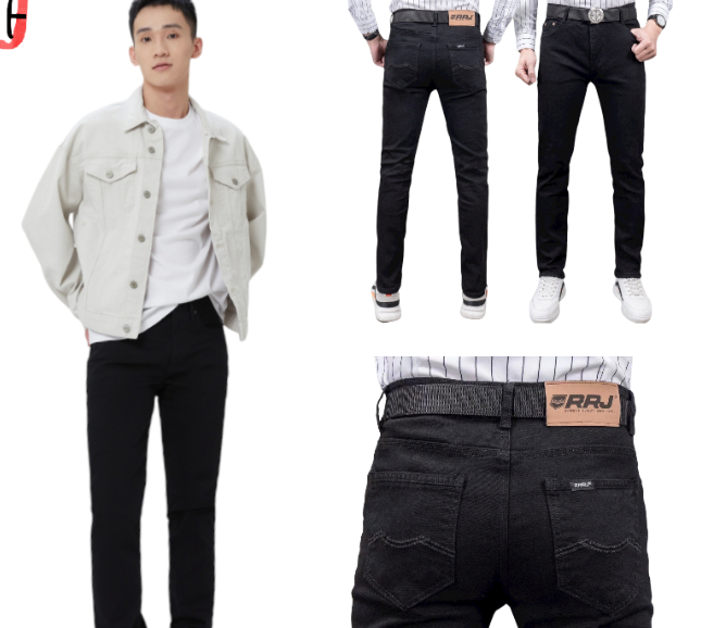 Korean casual fashion skinny jeans for mens black maong pants A1804
