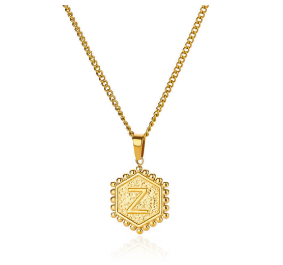 Fashion Hexagon A-Z Letter Necklaces For Women Stainless Steel Initial Hexagon Pendant Necklace Z
