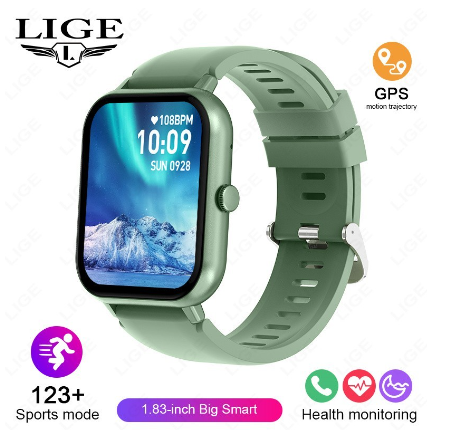 LIGE Bluetooth Call Waterproof Sport Heart Rate Sleep Monitor AI Voice Assistant Smart Watch Online SILICONE GREEN