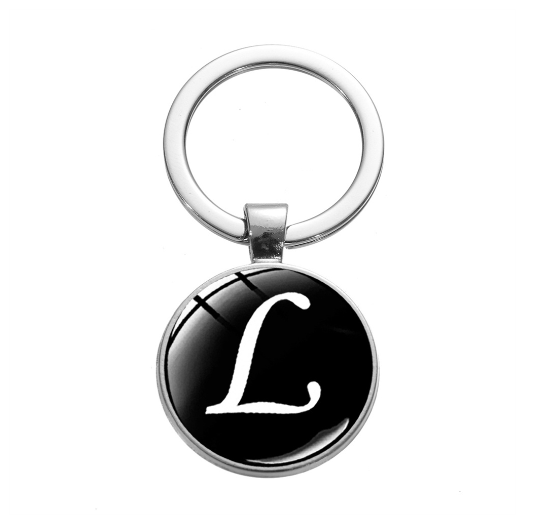 26 English Letters Glass Round Charm Key Ring A-Z Initial Name Keychain Bag Ornaments Car Key Chains Jewelry Gift Accessories L