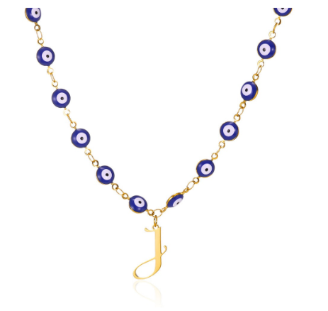 New Personalized Creativity Fashion Hip Hop Trend Plating 18k Gold Stainless Steel Devil's Eye Letter Necklace Initial Pendant J