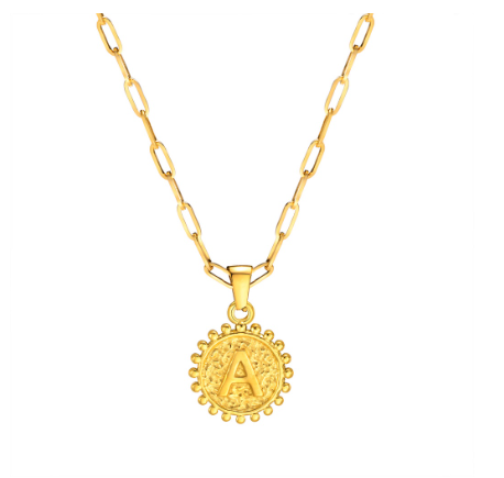 Vnox Initial 14K Gold-Plated Necklace, Round Pendant Adjustable Alphabet Letter Necklace for Women A