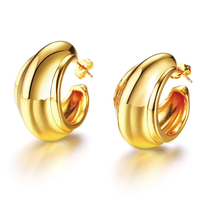 Chunky Hoop Earrings Loop Gold Color Stainless Steel Earring