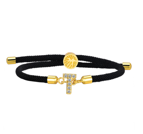 Vnox Zircon Cubic A-Z Initial Letter Women Bracelet Tree of Life Adjustable Rope Bracelet for Women Jewelry Gift T