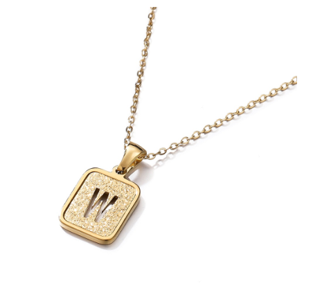St. Kunkka 316L Stainless Steel Hollow A-Z Letter Pendant Necklace for Gift and Birthday Gift  W