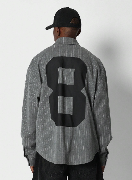 SUMWON Relaxed Fit Shirt Stripe Shirt With Back Number Graphic Print
