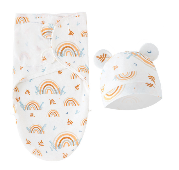 Cotton Newborn Sleeping Bag Baby Swaddle Blanket Pack Hat Adjustable Baby Set Newborn Sleeping Bag Plain Blanket D2