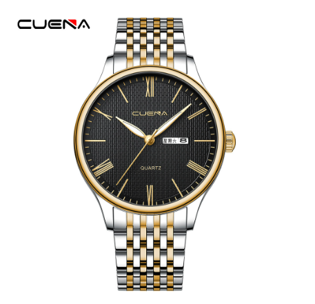 Original CUENA Men's Watch Stainless Steel Vintage Dial Fashion Simple Casual Business Sports Quartz Waterproof Watch SILVER GOLD BLACK