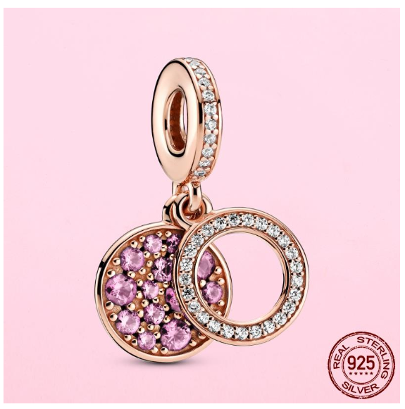 925 Sterling Silver Flamingo Leaf Rose Flower Charm CZ Luxury Pandora Pendant Fit Pandora Bracelet Necklace For Women DIY Making S1