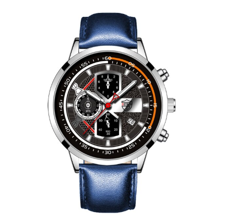 Luxury Gold Mens Quartz Business Wacthes Mens Stainless Steel Original Water Proof Analog Wristwatch Men Watch Relo Ng Kalalakihan LEATHER BLUE SILVER