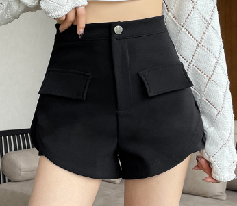 Lovito Casual Plain High Waist Straight Leg Shorts for Women LNE09160 Black