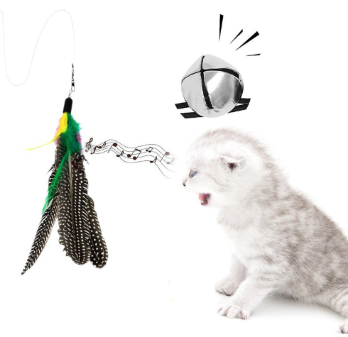 5pcs Pet Cat Toys Colorful Cat Feather Bell Rod Toy Interactive Scratcher Toy