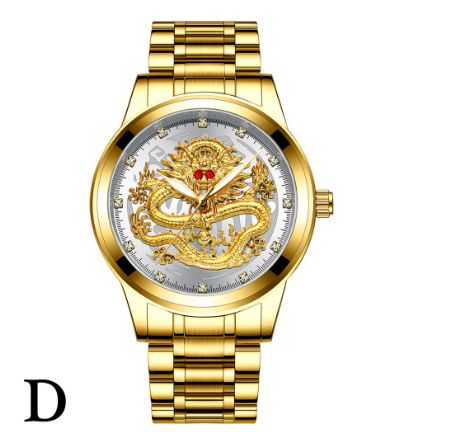 POSHI Men's Luxury Gold Watch Original Waterproof 30M Dragon Dial Quartz For Luminous Stainless Steel Strap M006