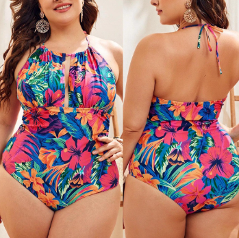 Women's Plus Size Printed Sexy Backless One-Piece Swimsuit Bathing Suit Swimmwear