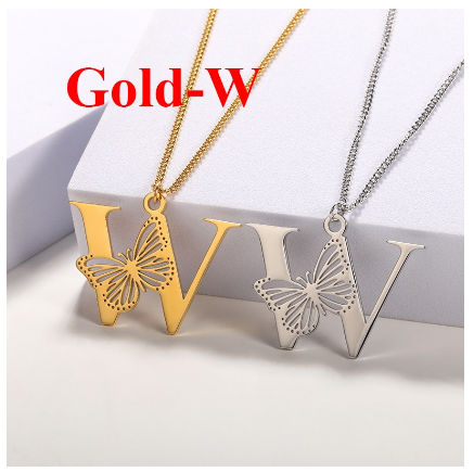 High-quality 18k Gold Plated A-Z Letters Necklace Stainless Steel Butterfly Necklace for Women Men Couple Fashion Jewelry W