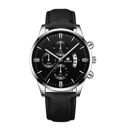 SHAARMS Men Business Leather Strap Quartz Wrist Watch with Date Calendar M0010