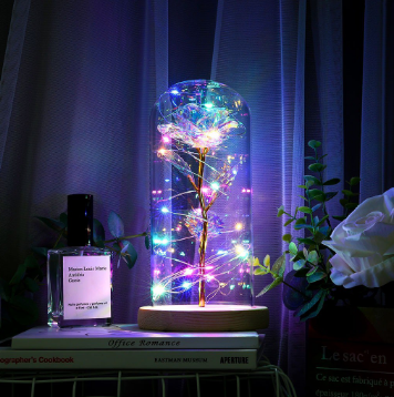 Beautiful Gold Preserved Rose Flower LED Dome Glass Christmas Valentines Gift