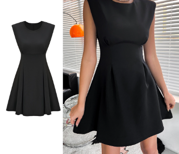 Lovito Women Casual Plain Pleated Dress L65ED135 Black