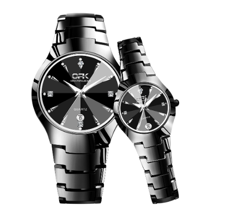 OPK Couple Watch Gold Quartz Black and Silver Stainless Steel Watches ALL BLACK