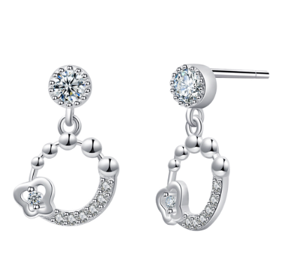 Italy Silver Korean Jewelry Round Flower Earring with Stone