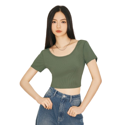 Lovito Women Backless Multipurpose Basic Y2K T-Shirt L61AD123 (Army Green/Black)